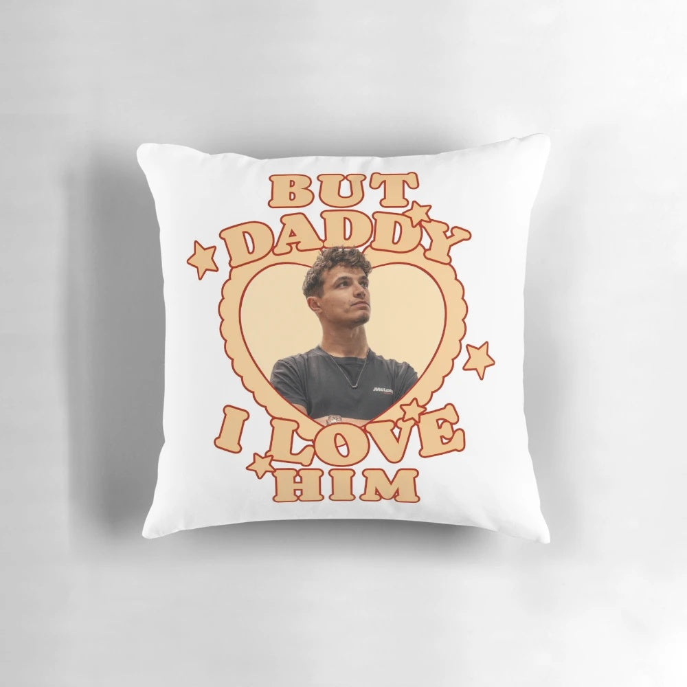Lando Norris Formula One racing driver's "But Daddy I Love Him" themed decorative pillow