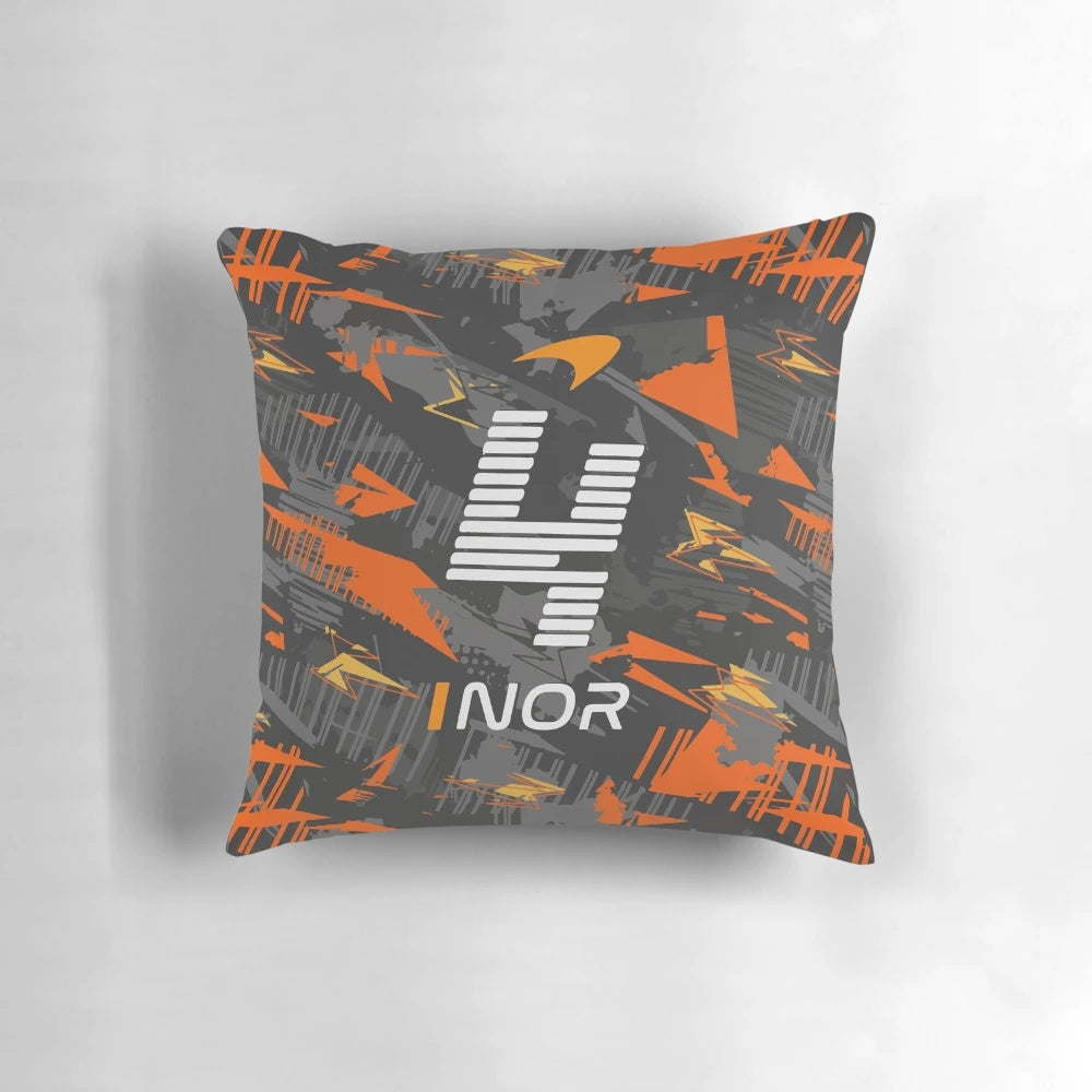 Lando Norris Formula 1 abstract car design pillow with minimalist, vintage-inspired graphics