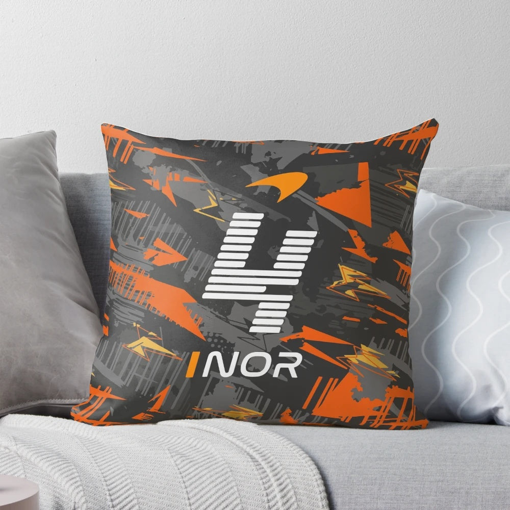Lando Norris Formula 1 abstract car design pillow with minimalist, vintage-inspired graphics