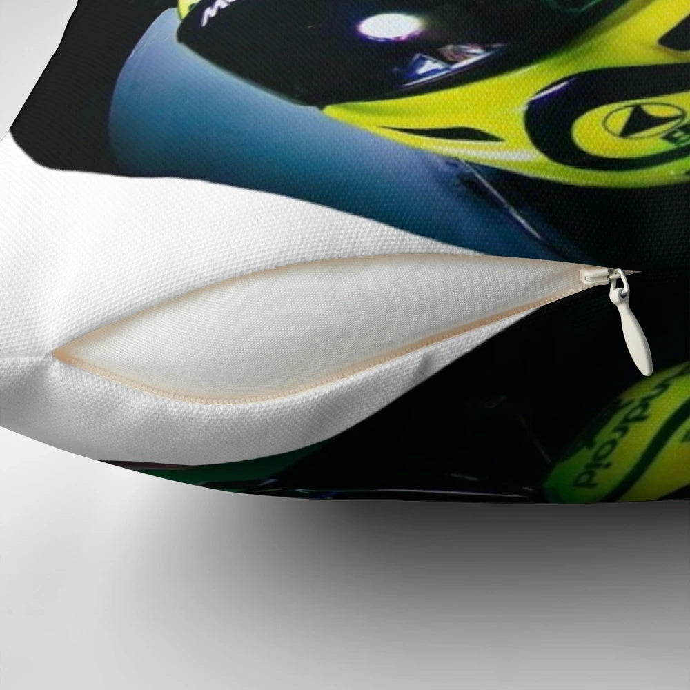 Lando Norris Formula One Fisheye Pillow showcasing the McLaren driver's iconic racing car on a soft, comfortable cushion.