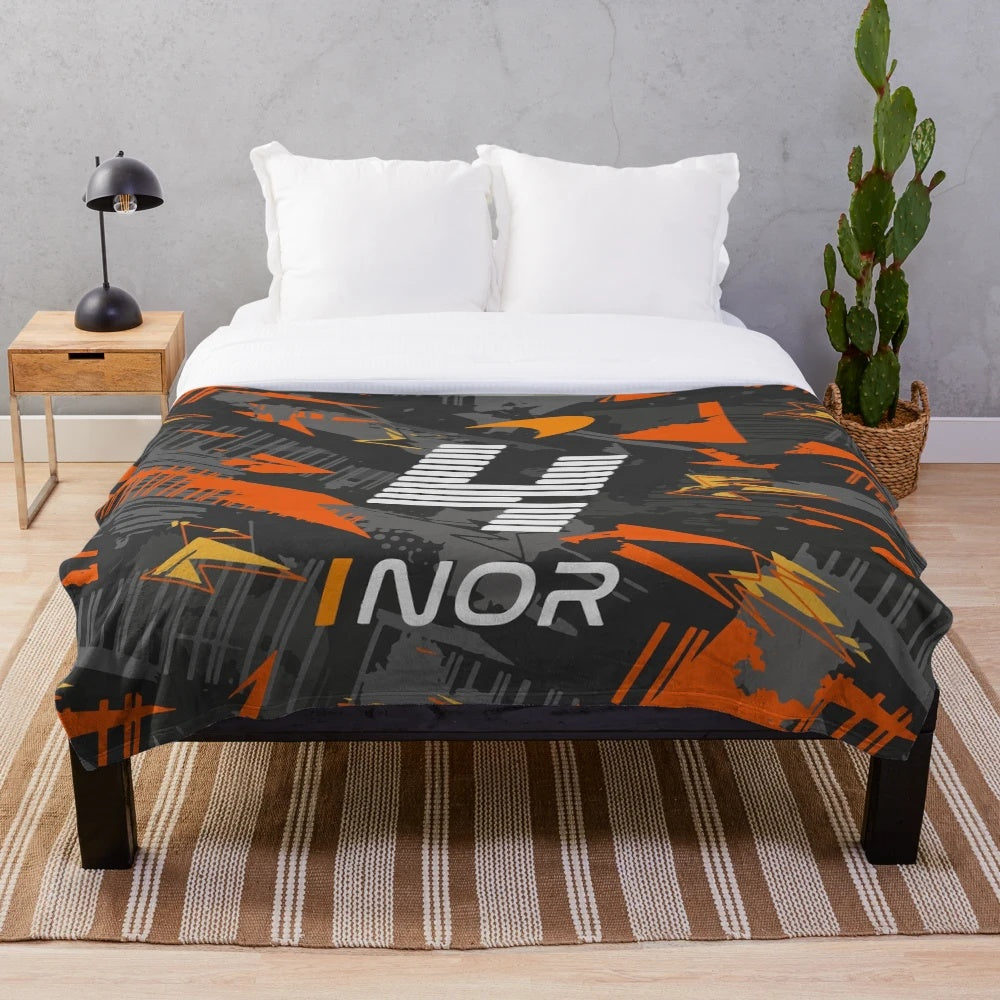 Lando Norris inspired abstract design plush blanket for Formula One fans