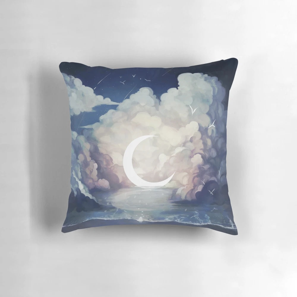 Decorative pillow featuring a landscape with the moon and sky-foam design