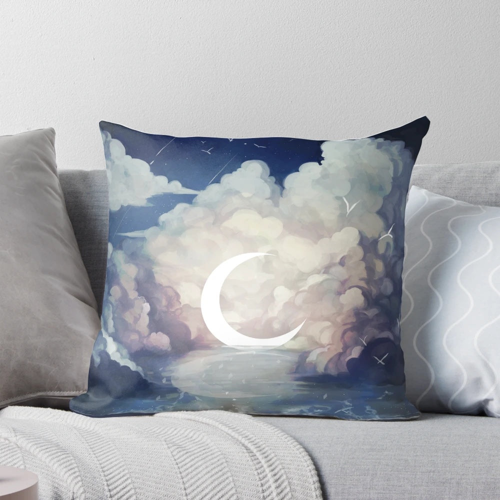 Decorative pillow featuring a landscape with the moon and sky-foam design