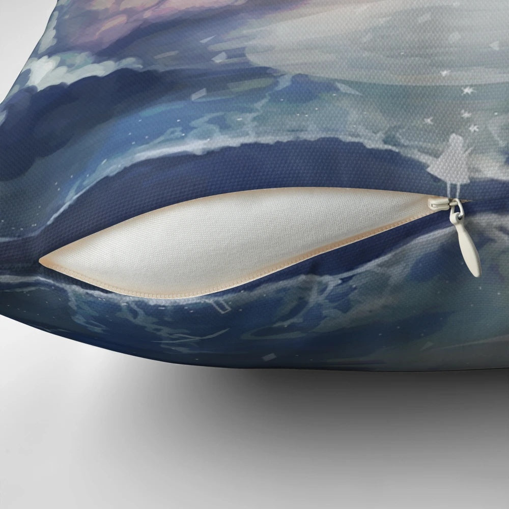 Decorative pillow featuring a landscape with the moon and sky-foam design