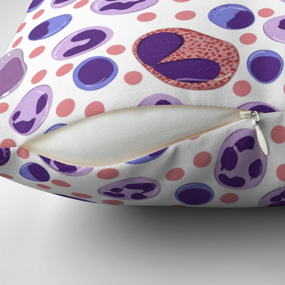 Large white blood cell pattern pillow with microscopic view of leukocytes