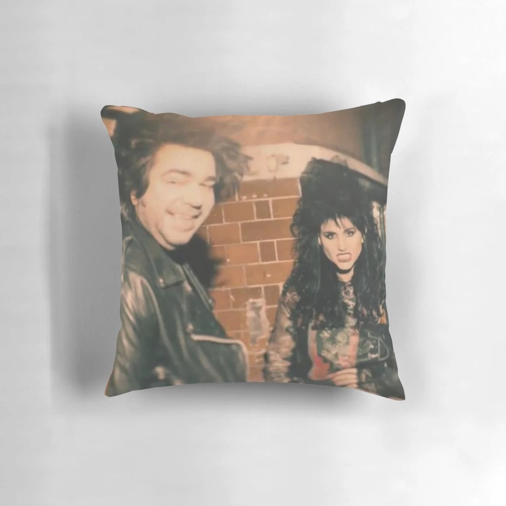 Laszlo and Nadja, the vampire couple from the hit TV show "What We Do in the Shadows", featured on a decorative pillow.