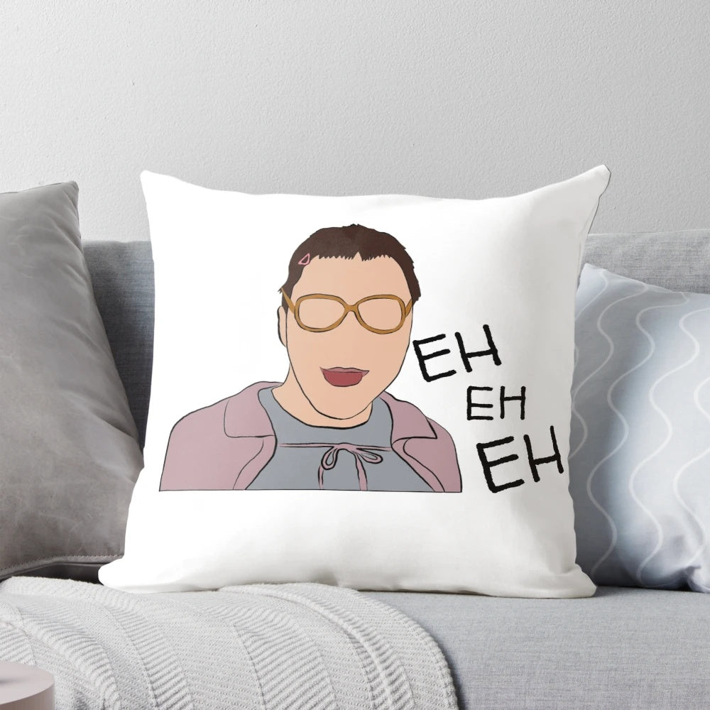 Little Britain inspired pillow with humorous "eh eh eh" design
