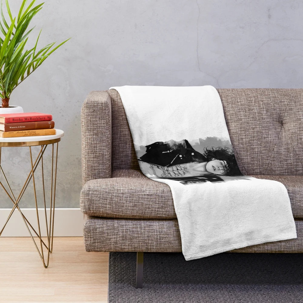 Laura Pergolizzi inspired black and white plush blanket with singer-songwriter design