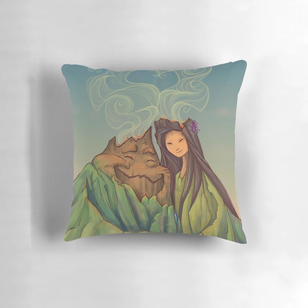 Lava Love Hawaiian Tropical Volcano Pillow featuring vibrant cartoon-style lava and hearts design