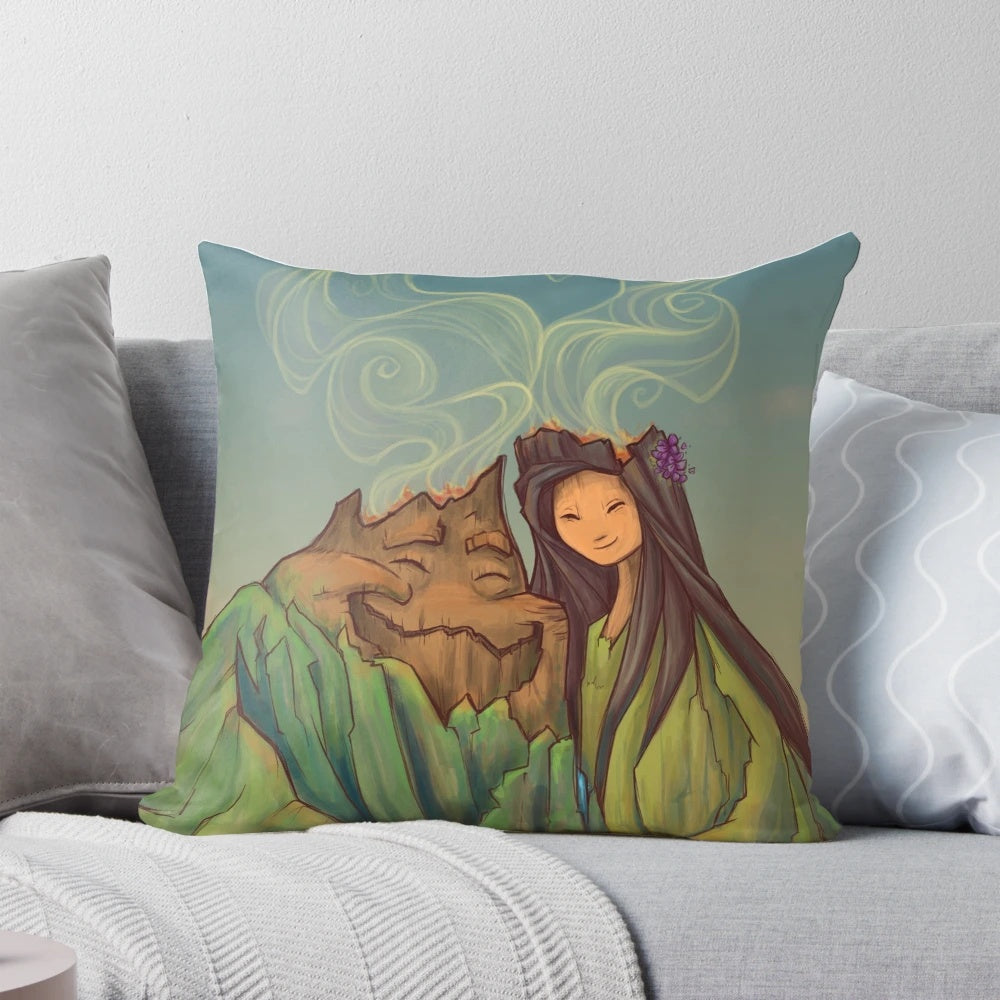 Lava Love Hawaiian Tropical Volcano Pillow featuring vibrant cartoon-style lava and hearts design
