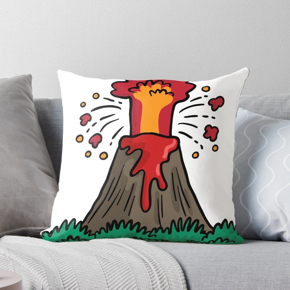 Lava Volcano Decorative Throw Pillow, featuring a vibrant design of a volcanic eruption