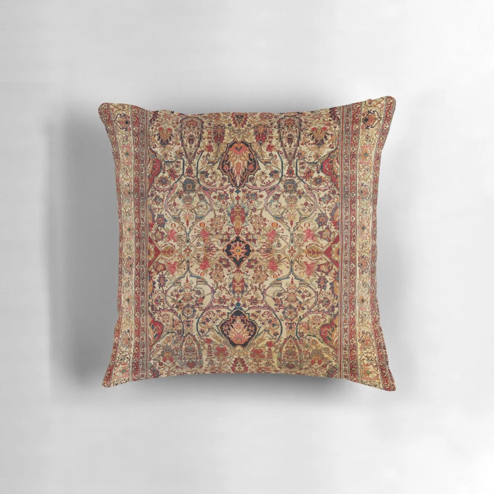 Lavar Kirman inspired rug print pillow with floral, geometric, and tribal patterns