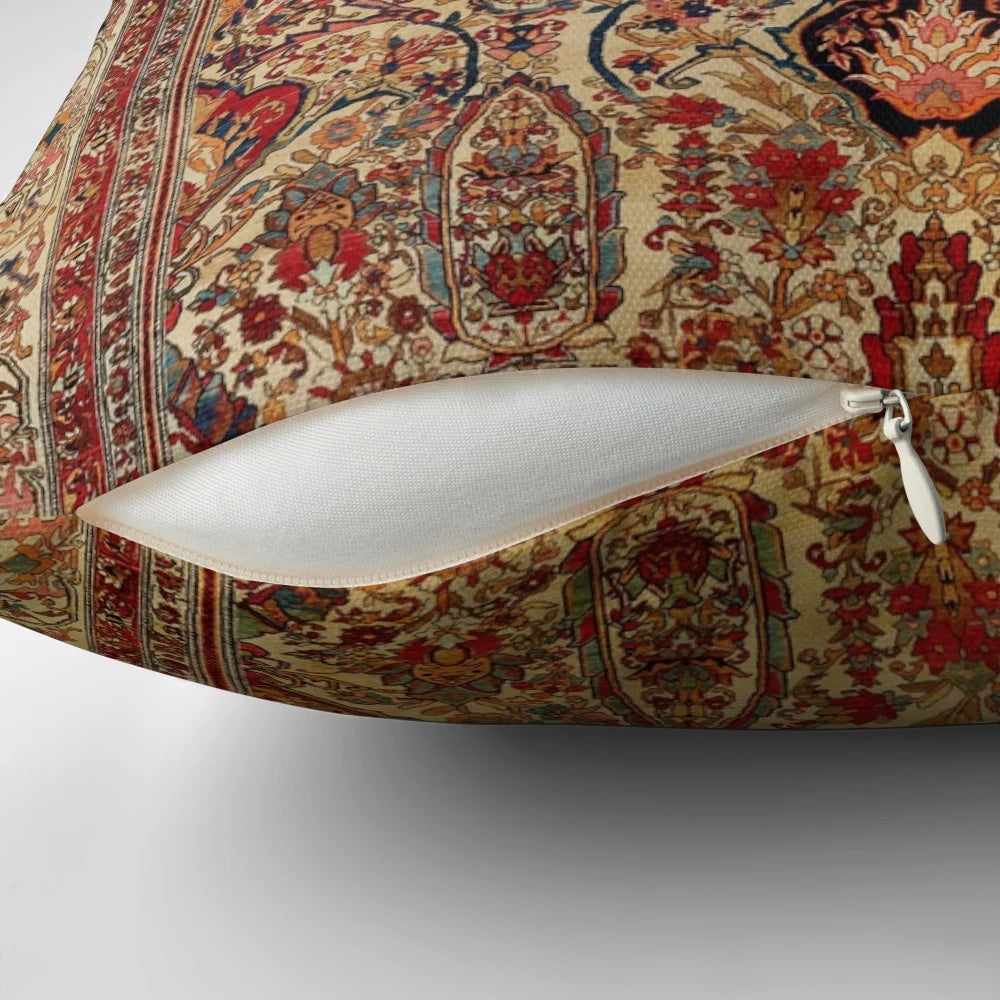 Lavar Kirman inspired rug print pillow with floral, geometric, and tribal patterns
