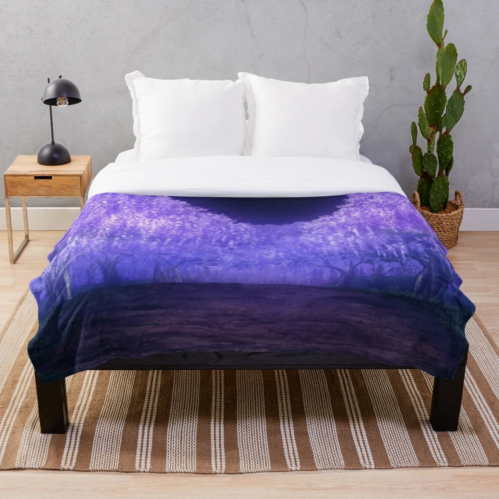 Lavender and purple wisteria flower plush blanket with anime aesthetic