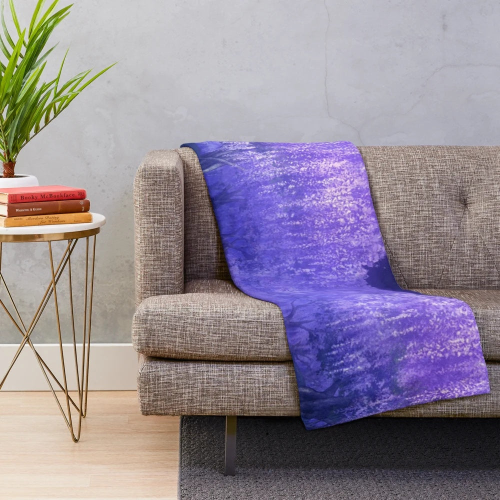 Lavender and purple wisteria flower plush blanket with anime aesthetic