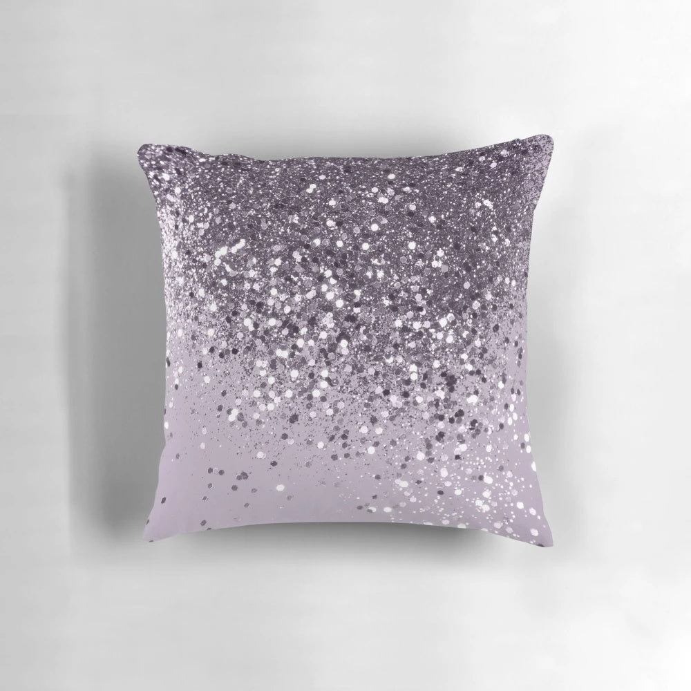 Lavender and glitter accented decorative pillow with ultraviolet hues