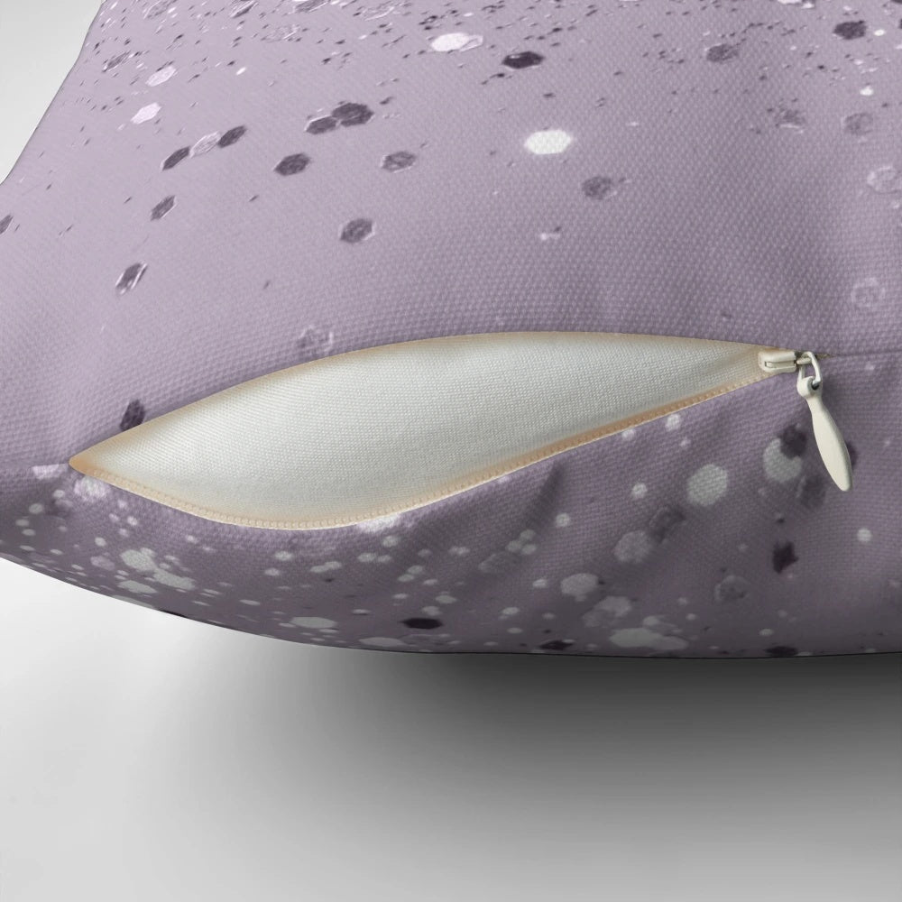 Lavender and glitter accented decorative pillow with ultraviolet hues