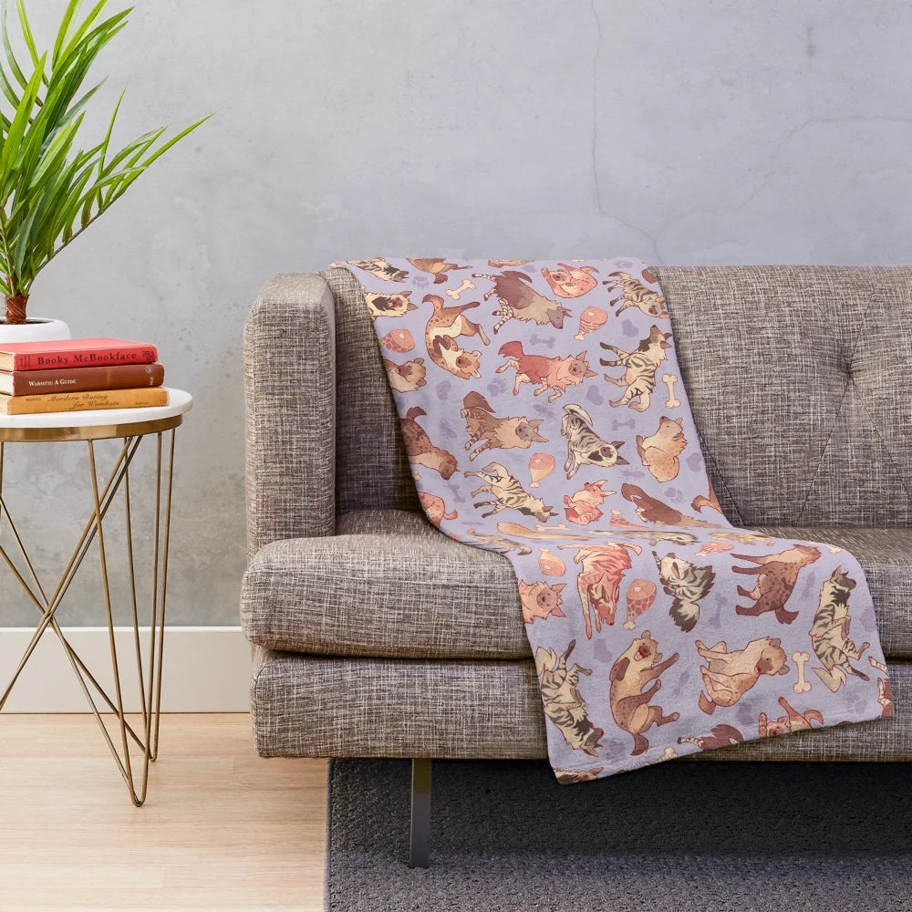 Lavender plush blanket with hyena pattern design