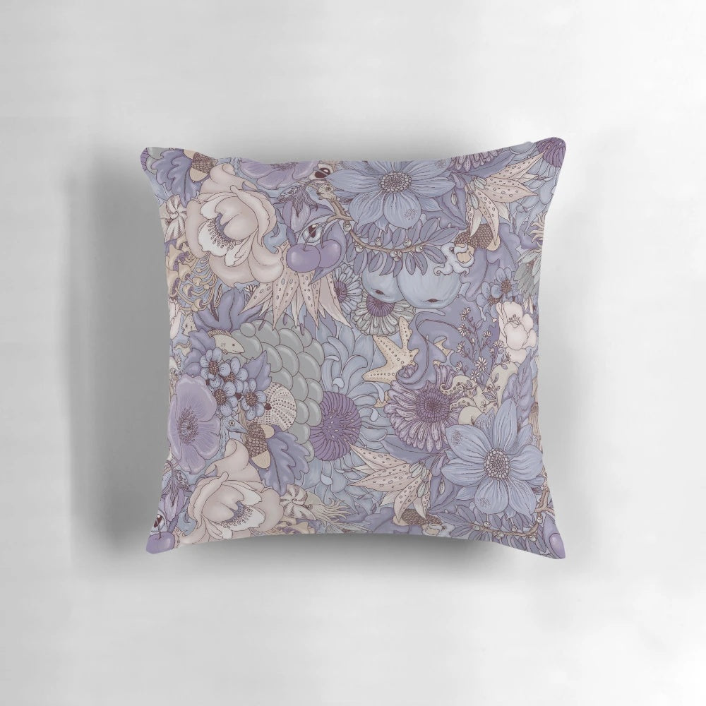 Lavender Ice Pillow featuring a vibrant floral and coastal design