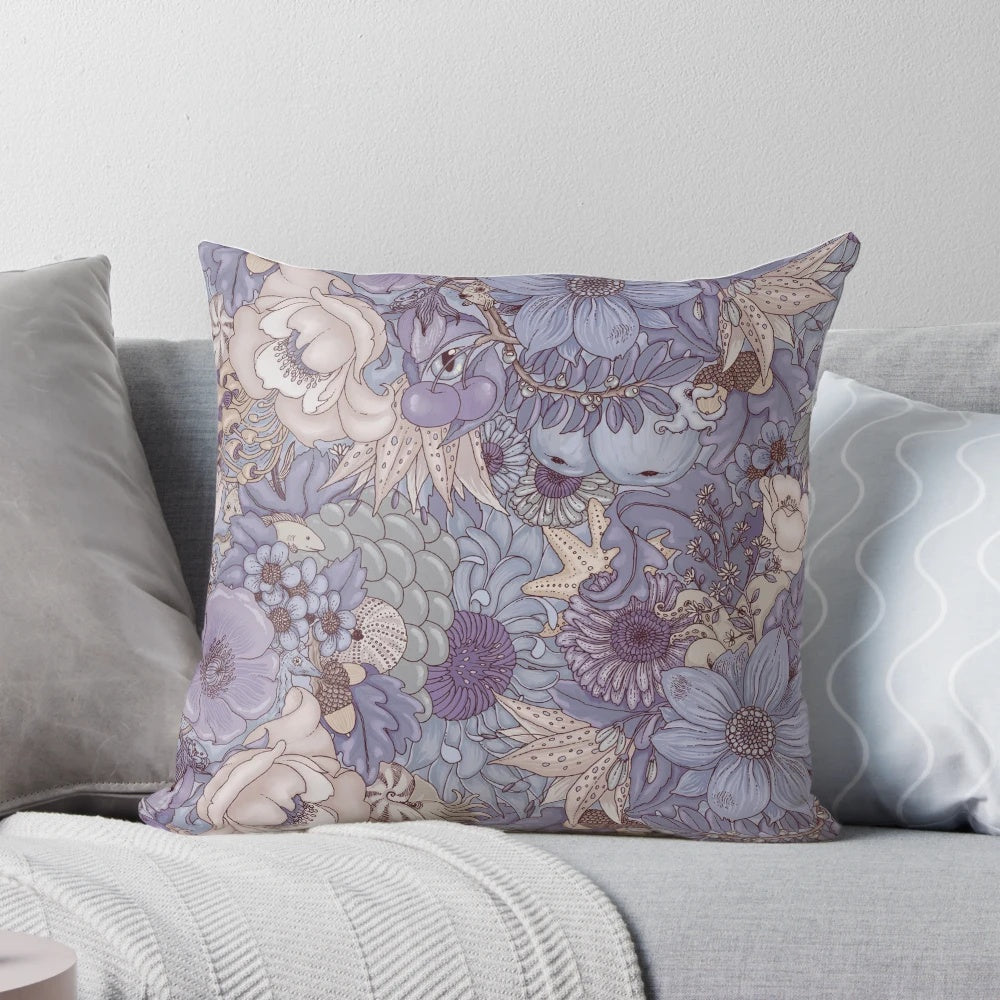 Lavender Ice Pillow featuring a vibrant floral and coastal design