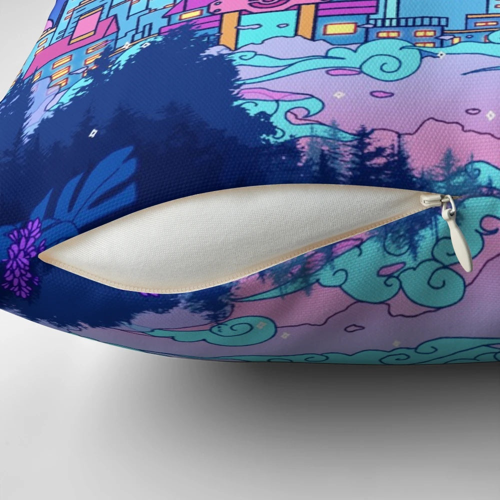 A soft, plush pillow featuring a whimsical, pastel-colored Lavender Town design from the popular video game series.
