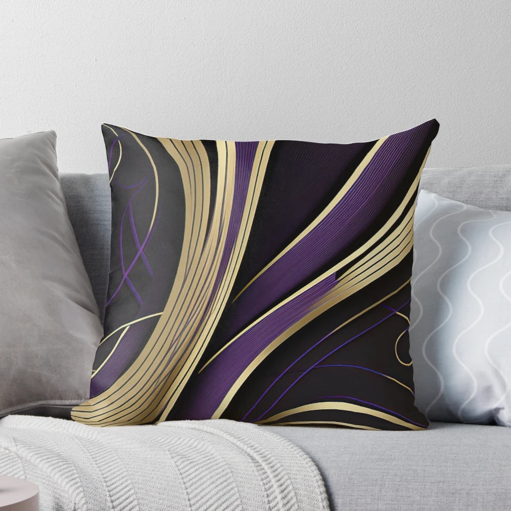 Lavish purple and gold abstract lines decorative throw pillow, modern luxury home accent