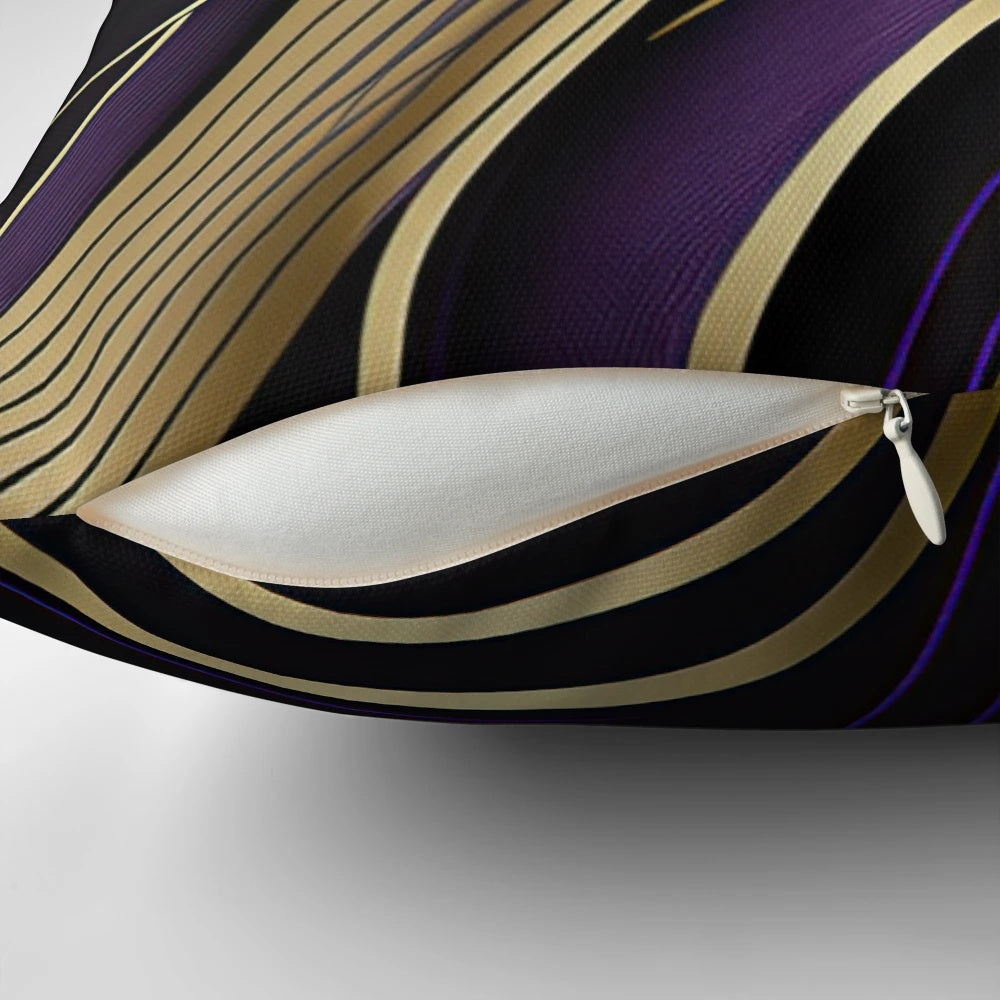 Lavish purple and gold abstract lines decorative throw pillow, modern luxury home accent