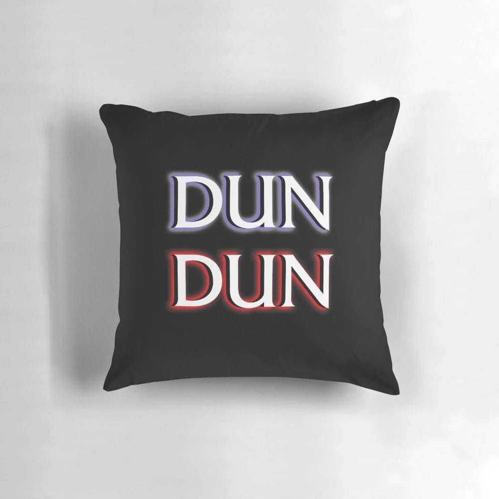 A colorful, humorous throw pillow featuring a popular "Dun Dun" meme from the TV show Law & Order: Special Victims Unit.