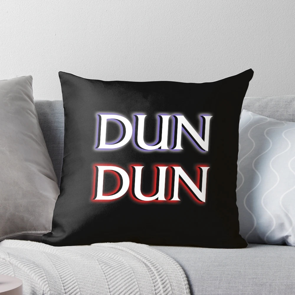A colorful, humorous throw pillow featuring a popular "Dun Dun" meme from the TV show Law & Order: Special Victims Unit.