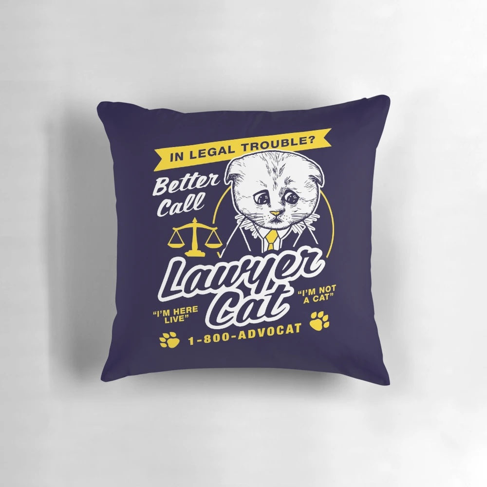 Soft, plush pillow featuring the "I'm Not a Cat" lawyer cat filter meme