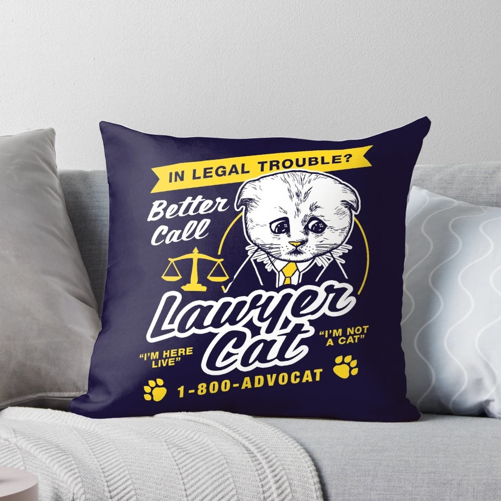 Soft, plush pillow featuring the "I'm Not a Cat" lawyer cat filter meme