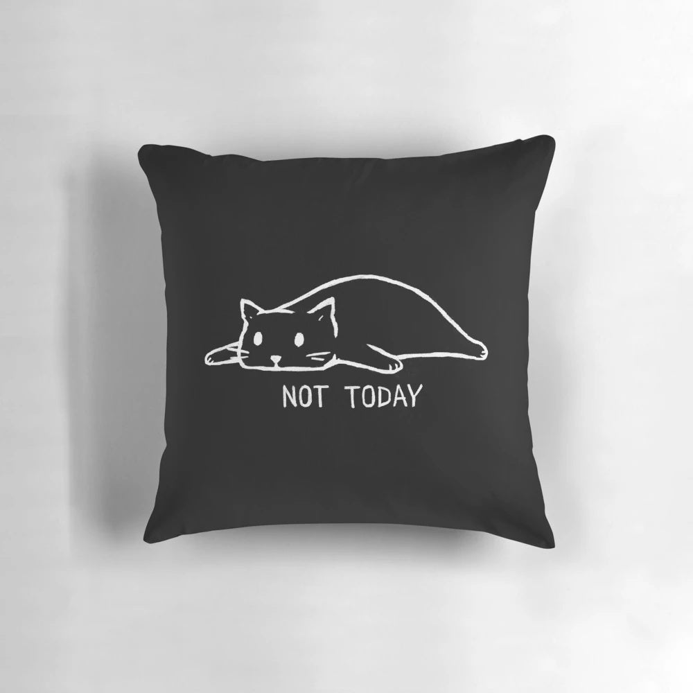 Soft, comfortable pillow featuring a minimalist design of a lazy, antisocial cat with the text "Not Today" - the perfect gift for cat lovers.