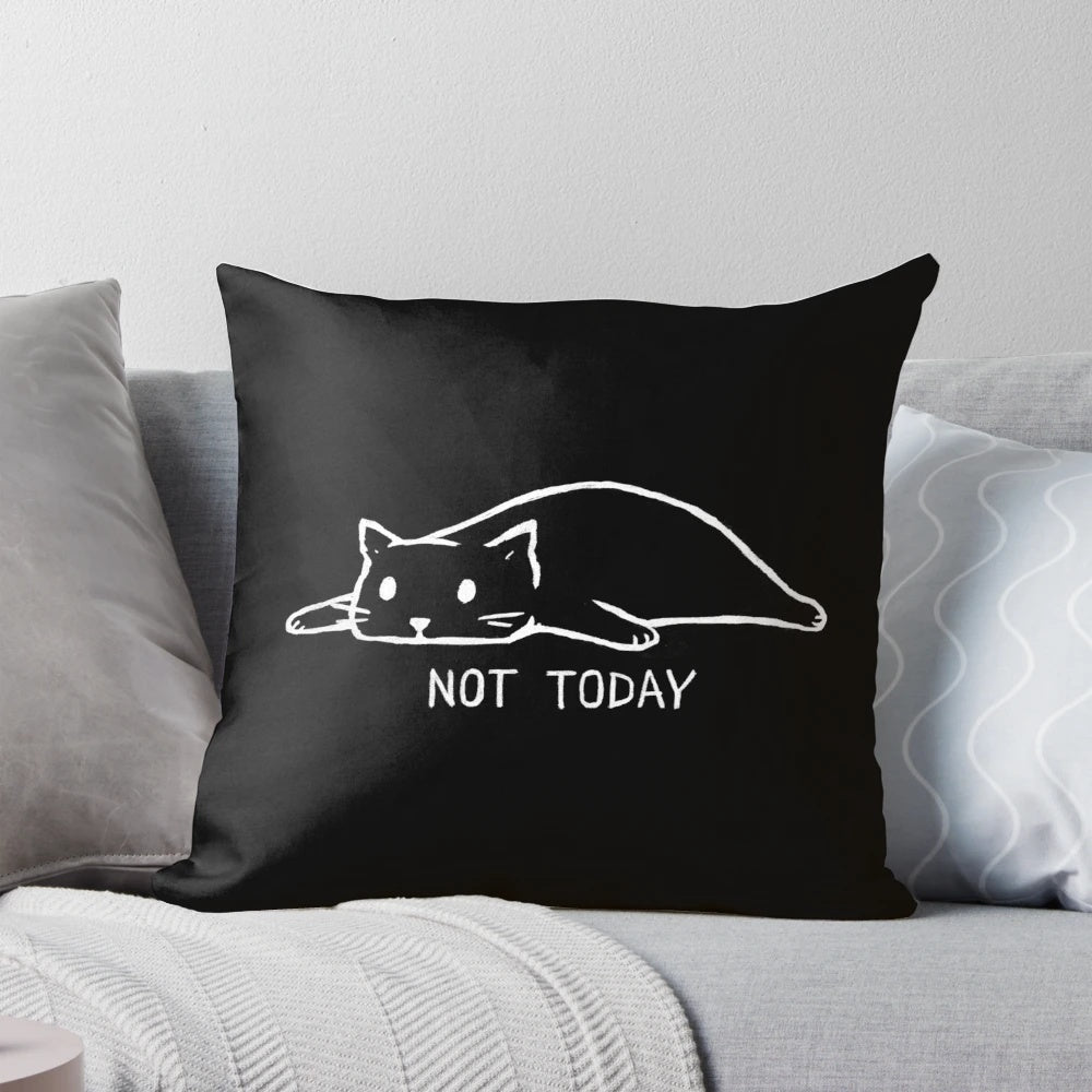 Soft, comfortable pillow featuring a minimalist design of a lazy, antisocial cat with the text "Not Today" - the perfect gift for cat lovers.