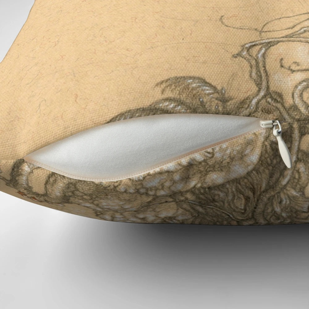 Leaellynasaura dinosaur throw pillow featuring a realistic illustration of the extinct prehistoric creature