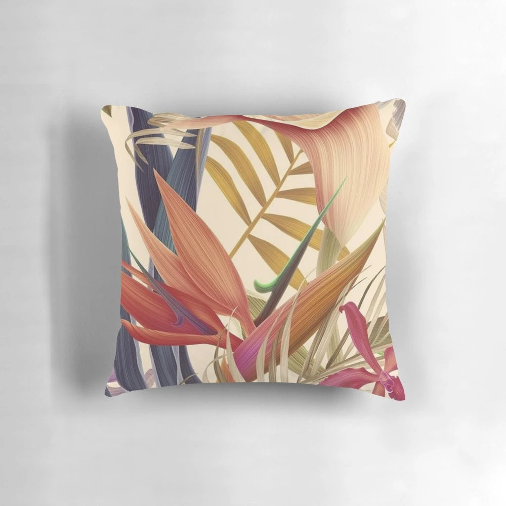 Closeup view of a modern, minimalist pillow with a simple leaf design, perfect for nature-inspired home decor.