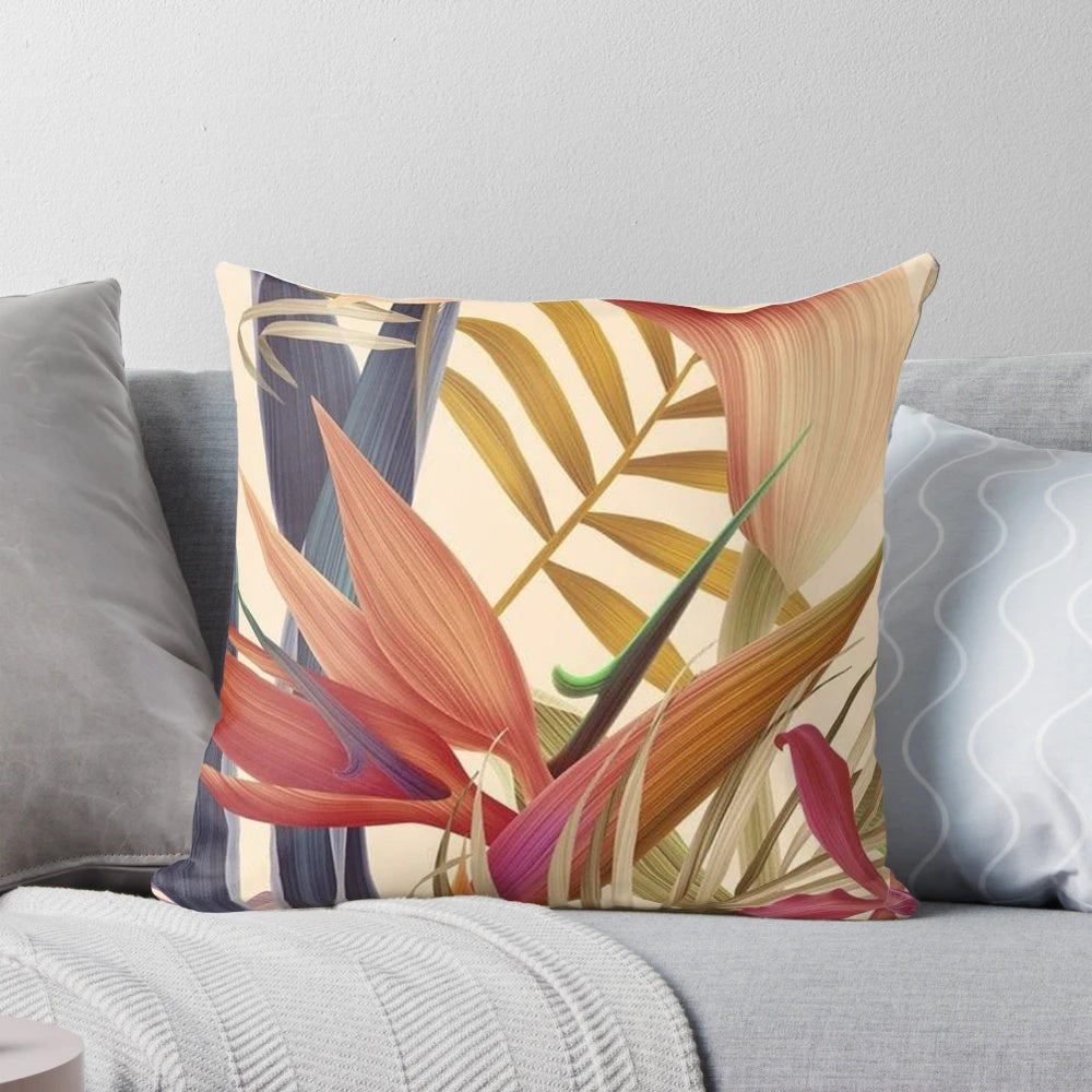 Closeup view of a modern, minimalist pillow with a simple leaf design, perfect for nature-inspired home decor.