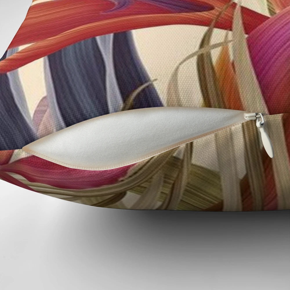 Closeup view of a modern, minimalist pillow with a simple leaf design, perfect for nature-inspired home decor.