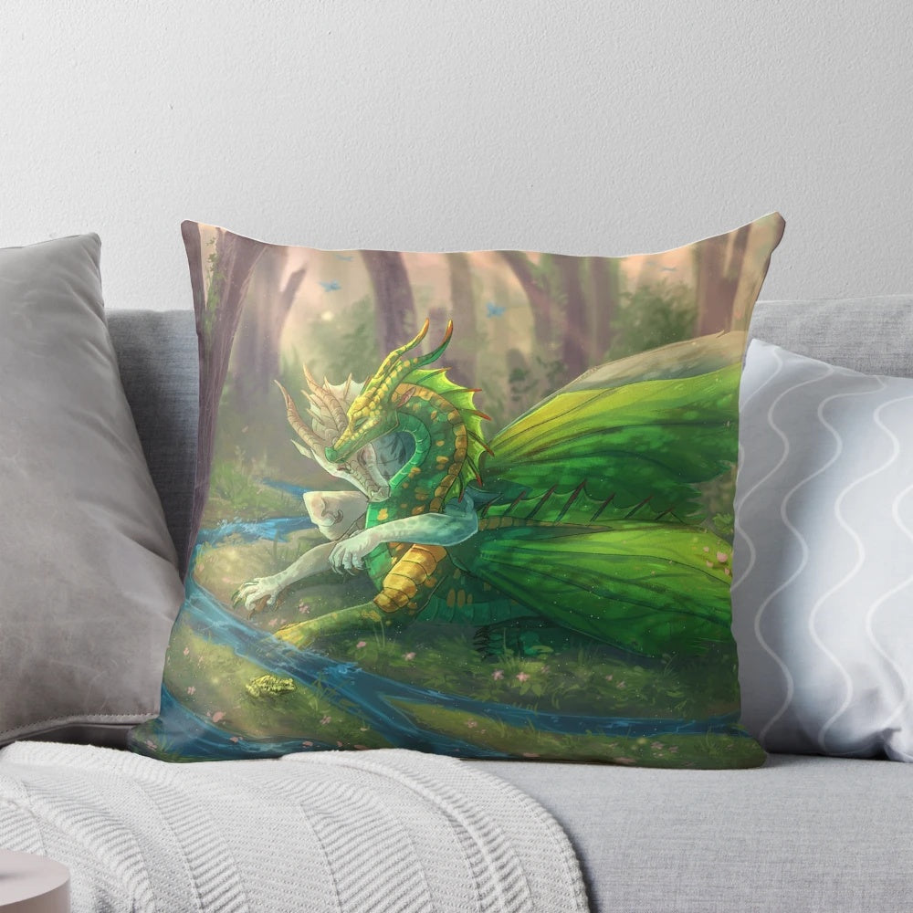 Leafwing fantasy dragon pillow featuring Sundew and Willow character designs