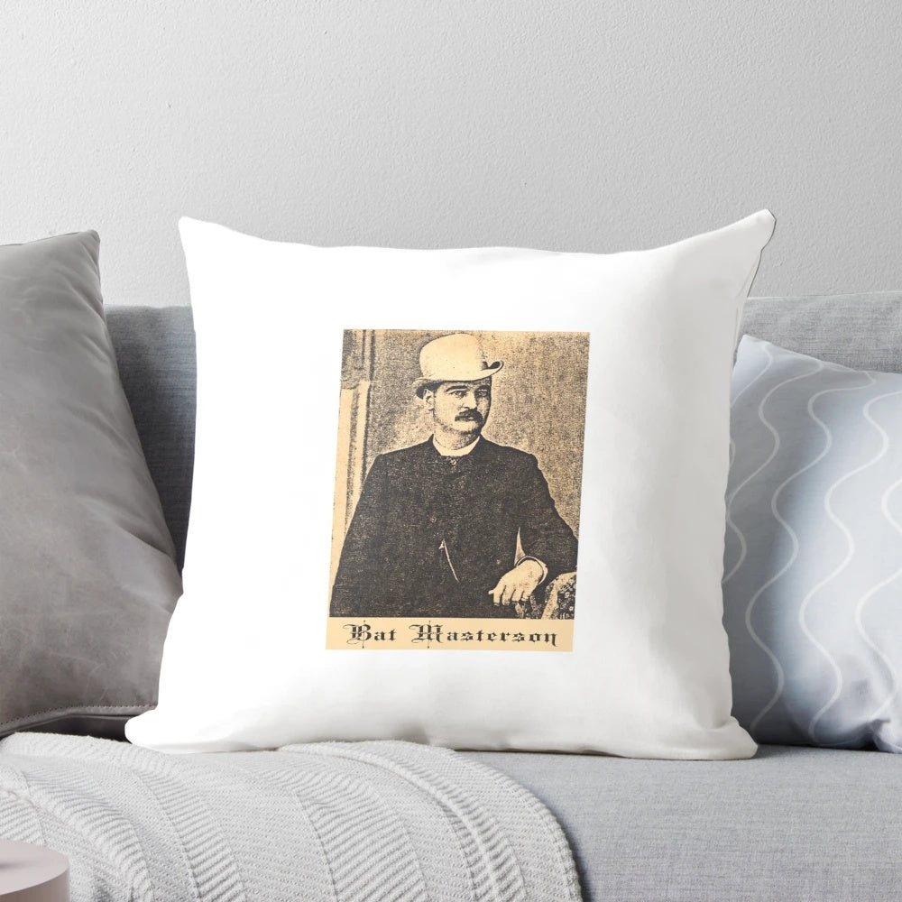 Decorative pillow featuring the image of Bat Masterson, a famous marshal and gambler of the Old West
