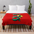 Anime style illustration of a legendary dragon on a plush blanket