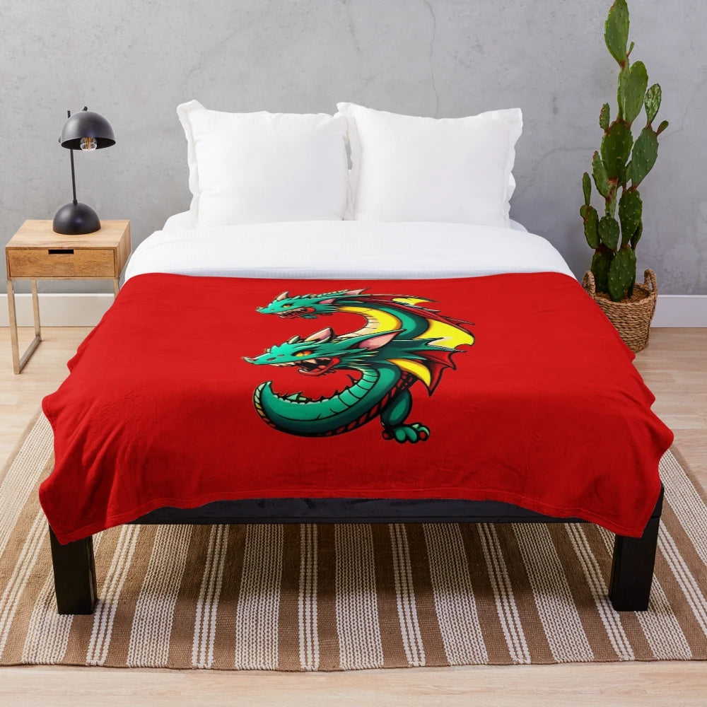 Anime style illustration of a legendary dragon on a plush blanket