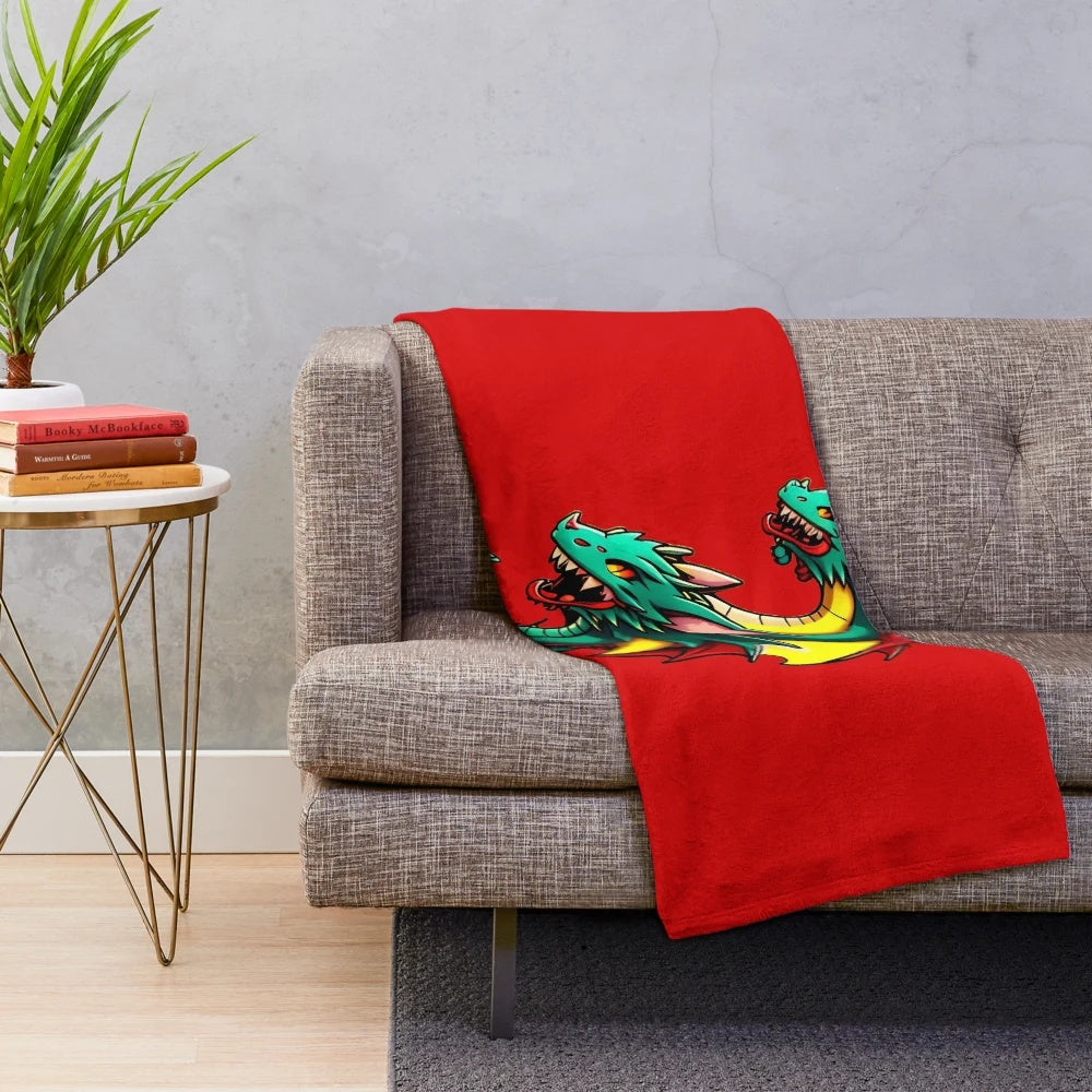 Anime style illustration of a legendary dragon on a plush blanket