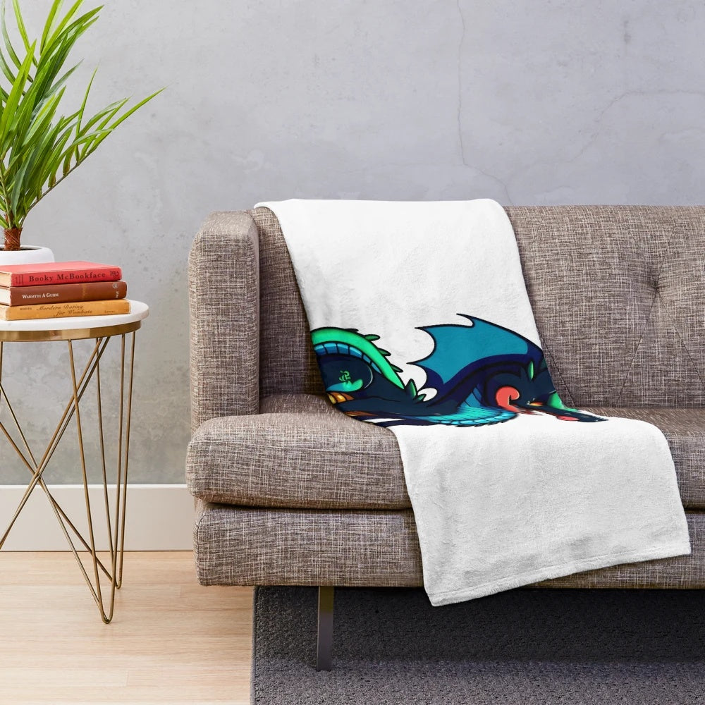 Plush blanket featuring a cool anime-style illustration of a dragon and other legendary animals