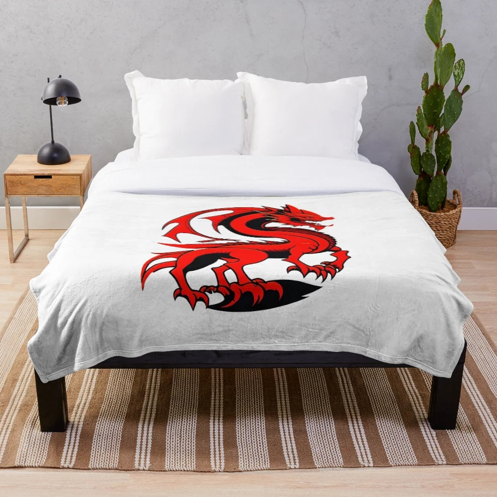 Cozy plush blanket with anime-style illustration of a legendary dragon