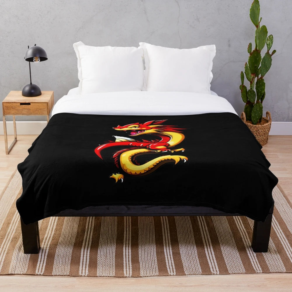 Mythical dragon illustration in anime style on a cozy plush blanket