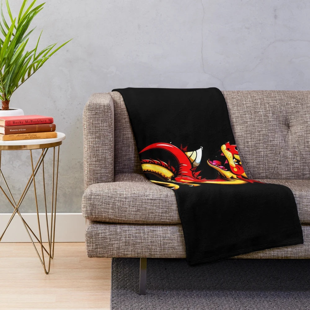 Mythical dragon illustration in anime style on a cozy plush blanket