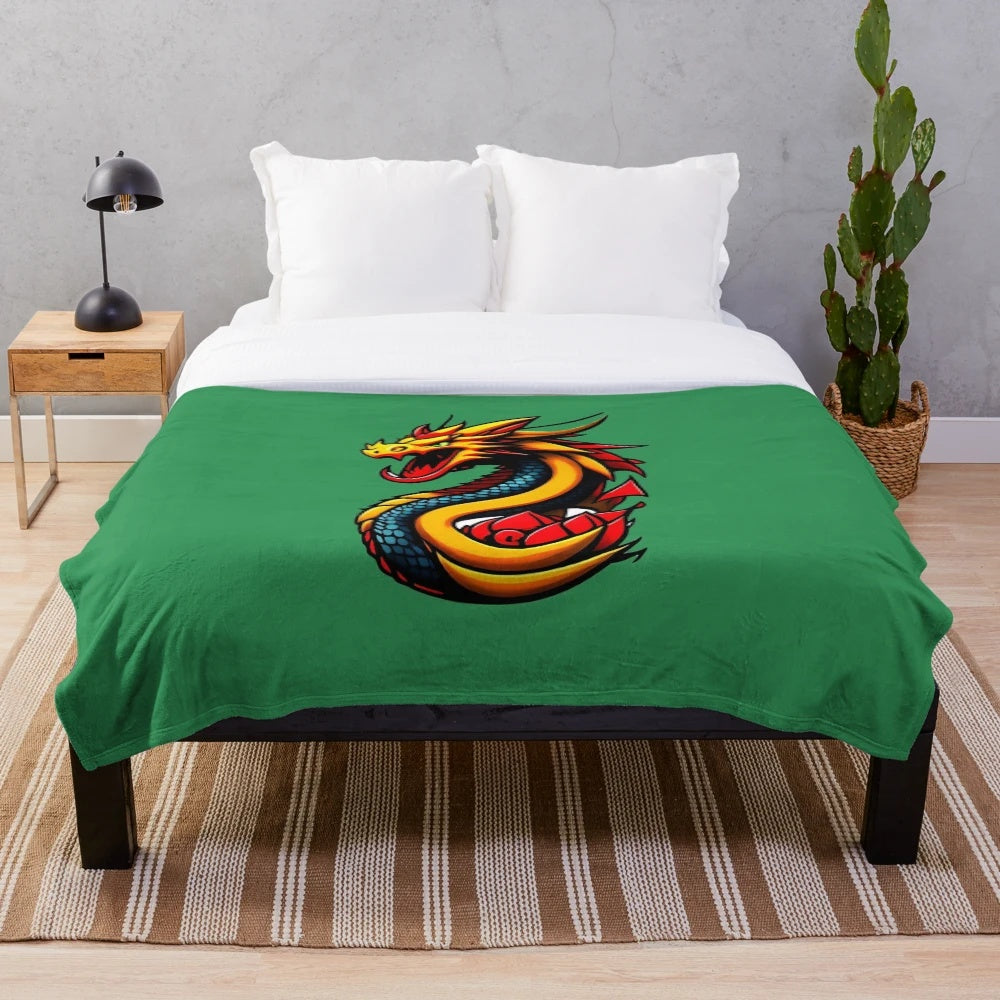 Anime-inspired dragon plush blanket with legendary animal illustration