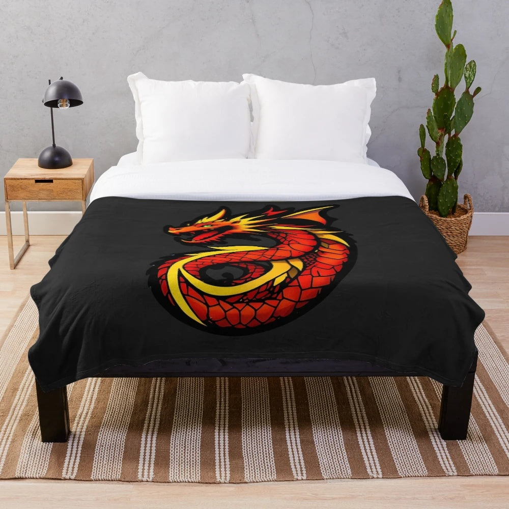 Anime-inspired dragon illustration printed on a soft, cozy plush blanket