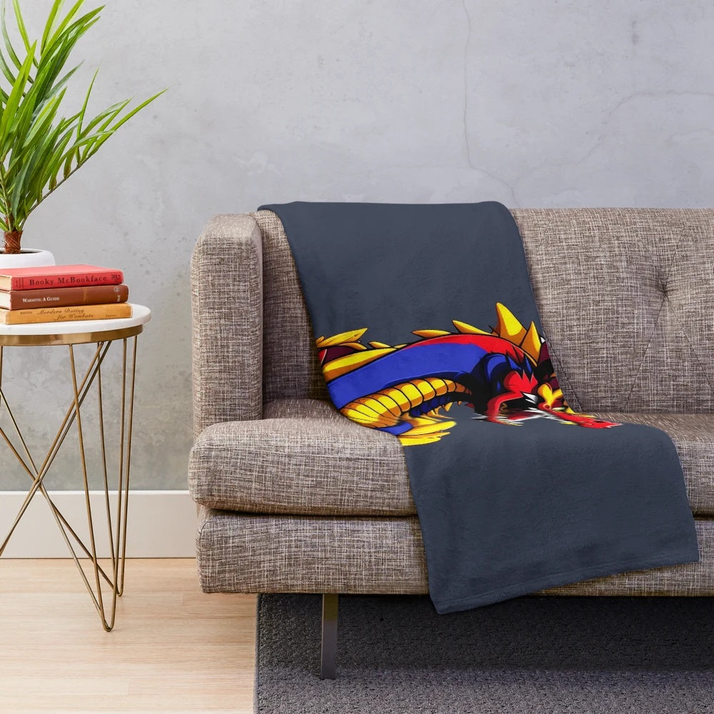Plush blanket with a detailed dragon illustration in an anime/manga style