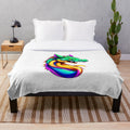 Anime-style illustration of a legendary dragon on a plush blanket